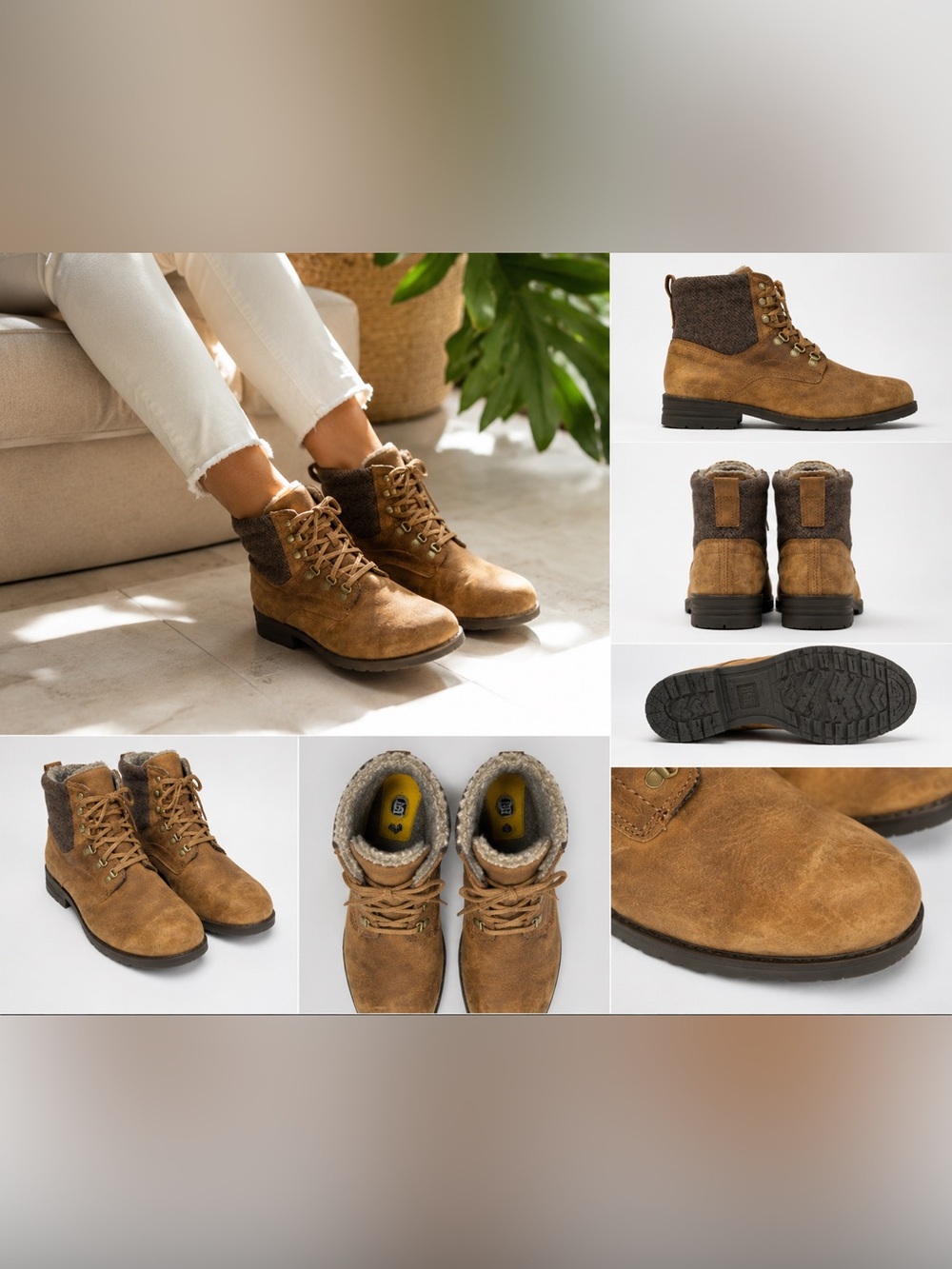 CAT Caterpillar Women’s Leather Hiking Ankle Boots Brown Sherpa Size 10
